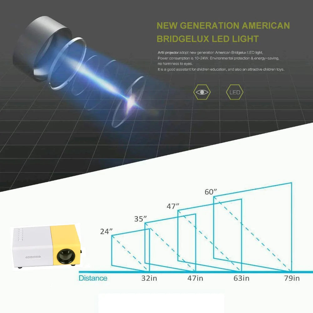 "Mini Projector – 1080P Full HD Support, Portable LED Projector, 4K Video Playback, Multiple Connectivity Options "